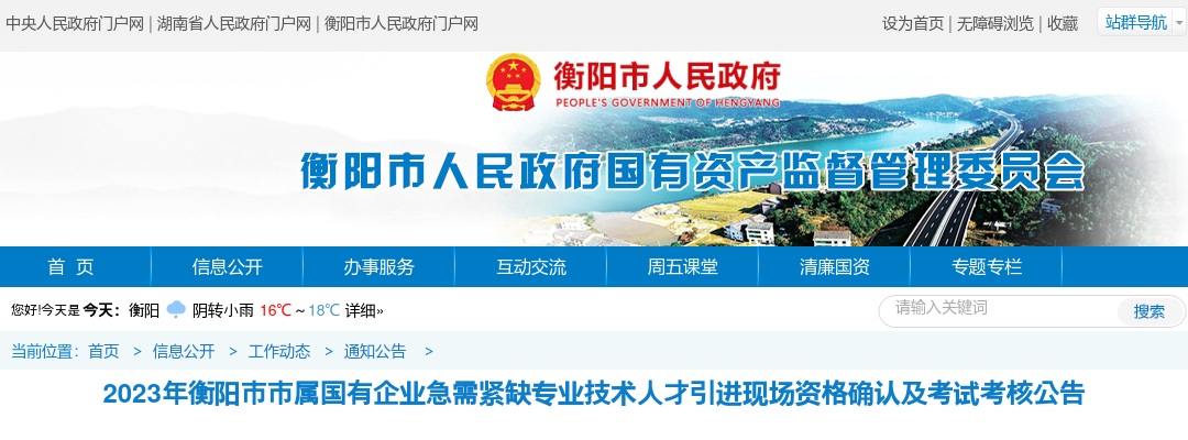 2023湖南衡阳市市属国有企业急需紧缺专业技术人才引进现场资格确认及考核公告 图片